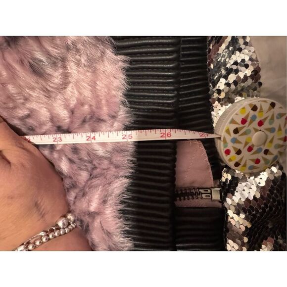 Guess black pink y2k fur bomber zip up coat jacket xl - Picture 11 of 11